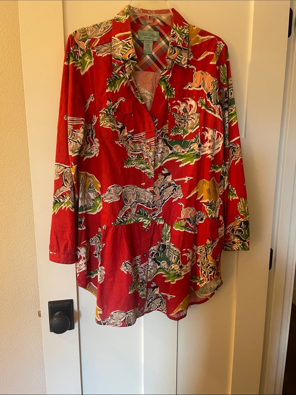 Tasha Polizzi Red Western Horse Print Tunic Top